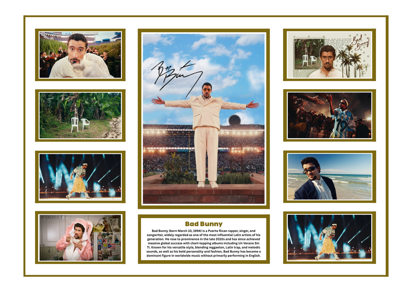BAD BUNNY SIGNED FRAMED LIMITED EDITION MEMORABILIA