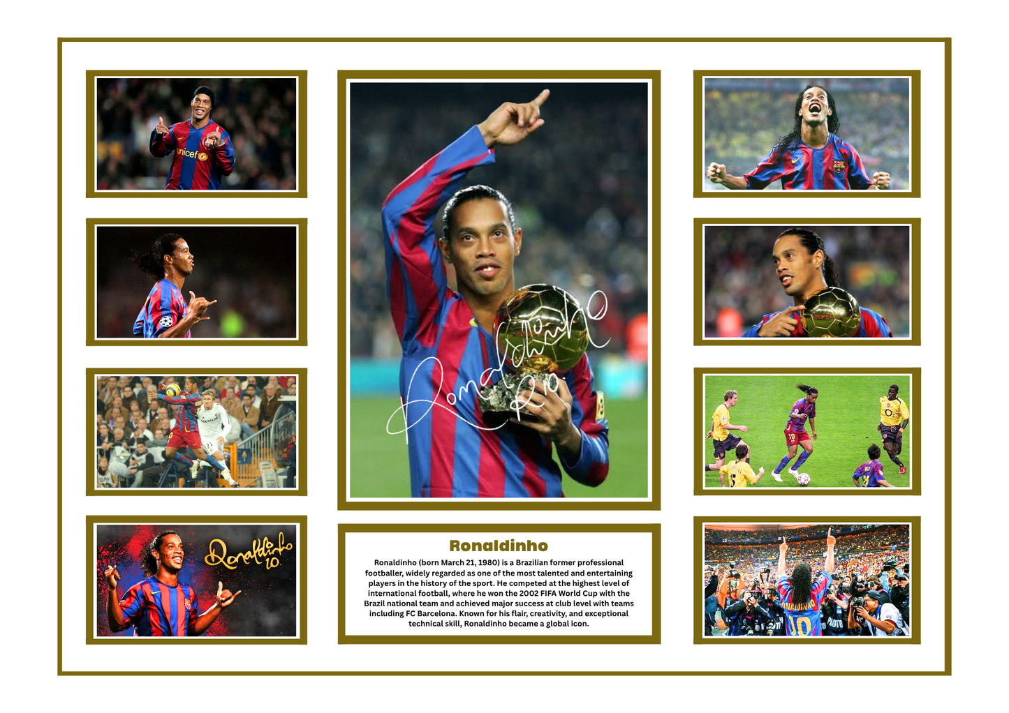 RONALDINHO SIGNED FRAMED LIMITED EDITION MEMORABILIA